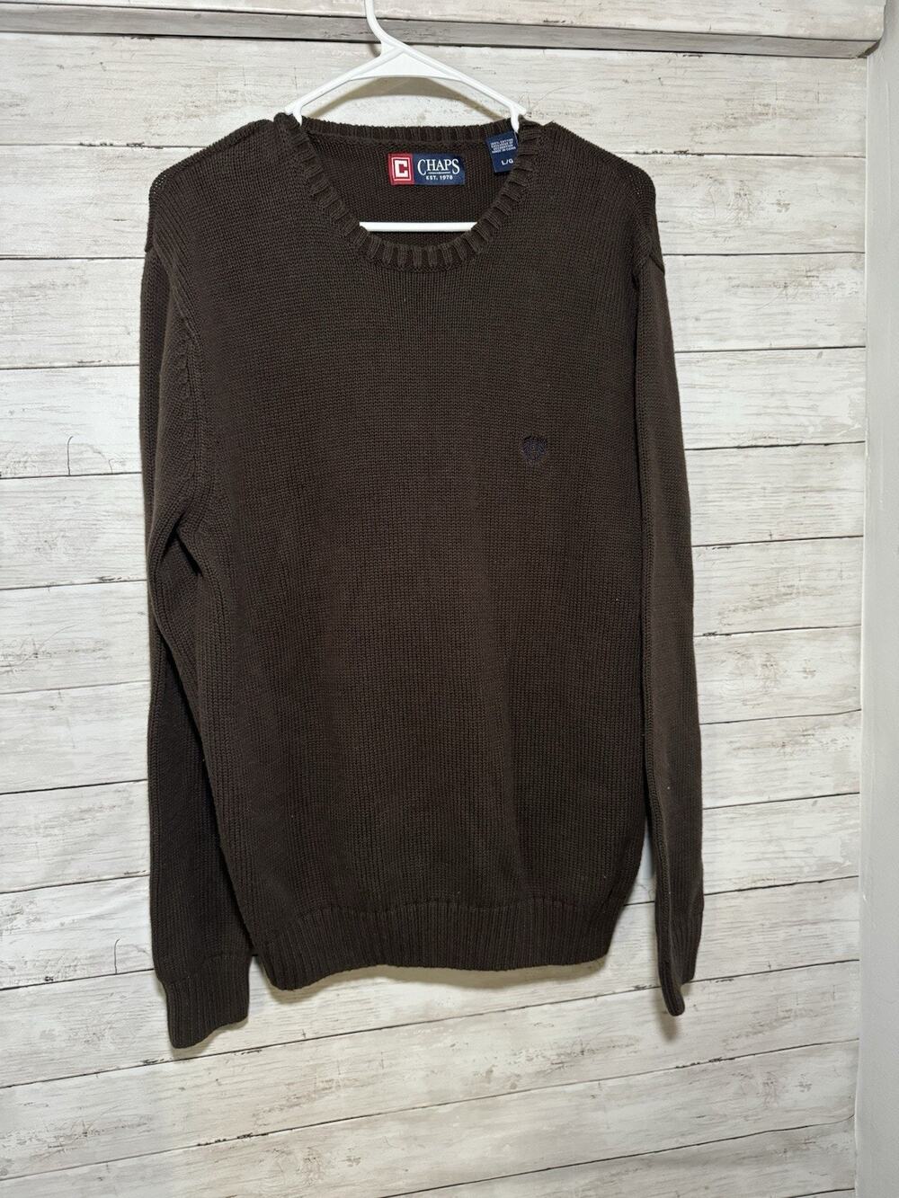 Chaps Ralph Lauren Men's Sweater Large Brown 100 Cotton Long Sleeve Pullover EUC